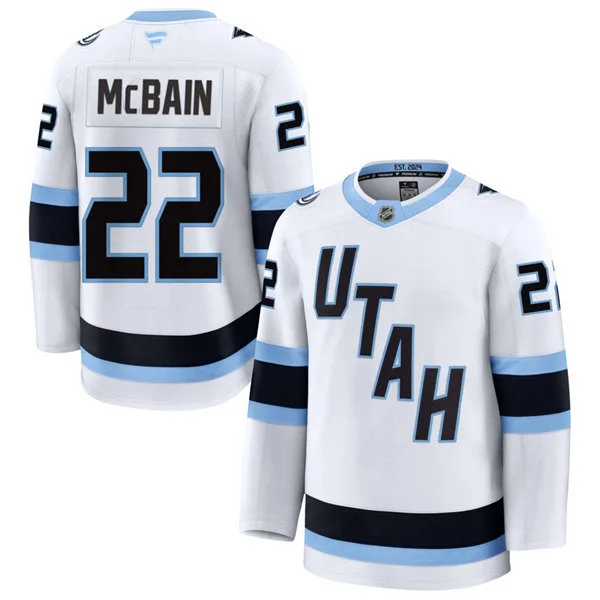 Mens Utah Mammoth #22 Jack McBain Fanatics Away White Premium Jersey 