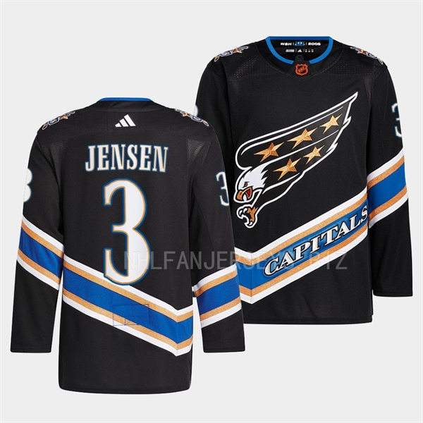 Mens Washington Capitals #3 Nick Jensen Black 2022 Reverse Retro Primegreen Jersey
