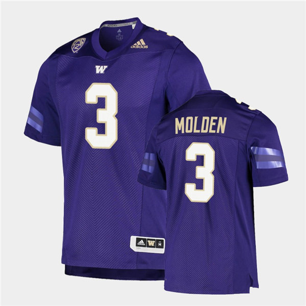 Mens Washington Huskies #3 Elijah Molden Adidas 2020 Purple College Football Jersey