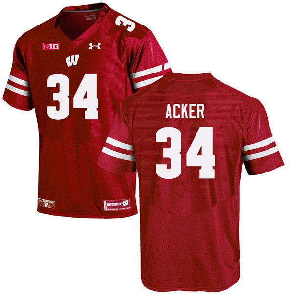 Mens Wisconsin Badger #34 Jackson Acker Under Armour Red College Football Game Jersey