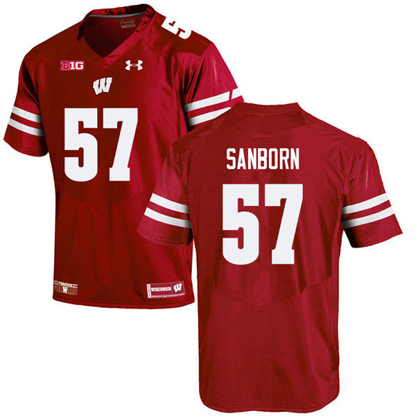 Mens Wisconsin Badger #57 Jack Sanborn Under Armour Red College Football Game Jersey