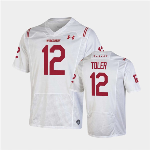 Mens Wisconsin Badgers #12 Titus Toler Under Armour White 2021 SHAMROCK SERIES Football Jersey