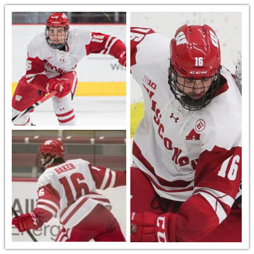 Mens Wisconsin Badgers #16 Tarek Baker Under Armour White College Hockey Game Jersey