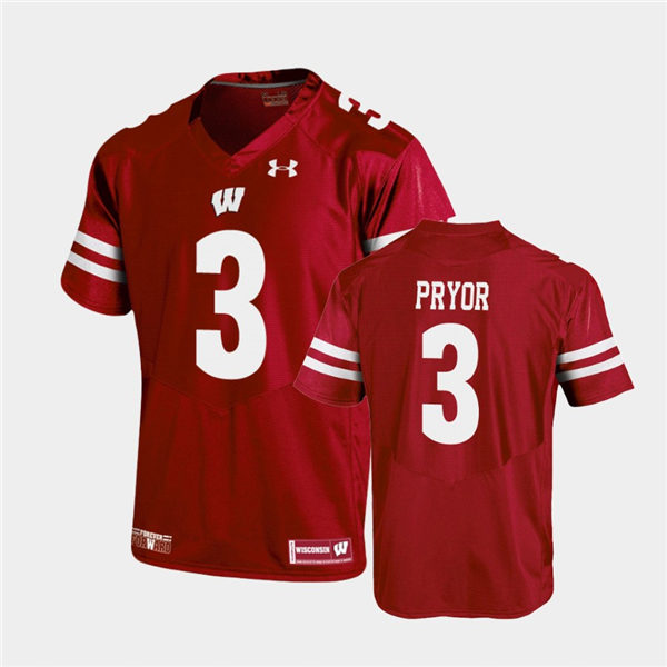 Mens Wisconsin Badgers #3 Kendric Pryor Red Stitched Under Armour College Football Jersey