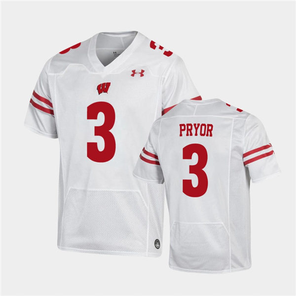 Mens Wisconsin Badgers #3 Kendric Pryor White Stitched Under Armour College Football Jersey