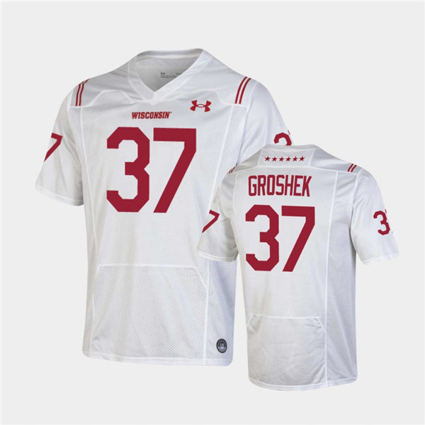 Mens Wisconsin Badgers #37 Garrett Groshek Under Armour White 2021 SHAMROCK SERIES Football 