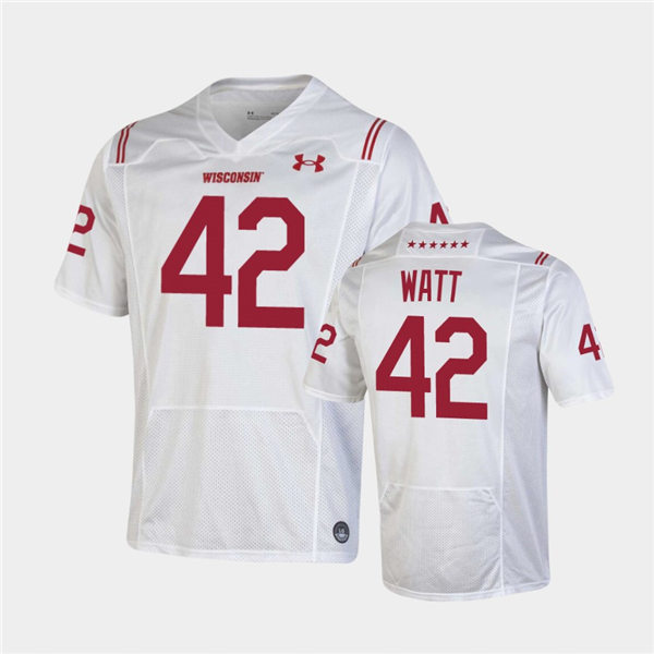 Mens Wisconsin Badgers #42 T.J. Watt Under Armour White 2021 SHAMROCK SERIES Football Jersey