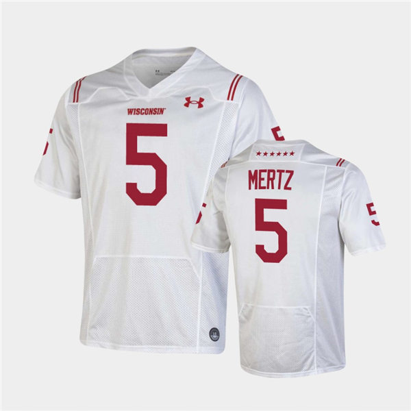 Mens Wisconsin Badgers #5 Graham Mertz Under Armour White 2021 SHAMROCK SERIES Football Jersey 