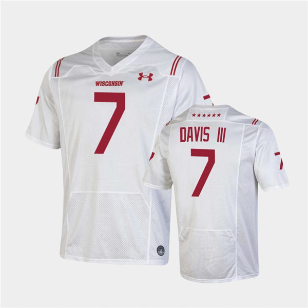 Mens Wisconsin Badgers #7 Danny Davis III Under Armour White 2021 SHAMROCK SERIES Football Jersey 