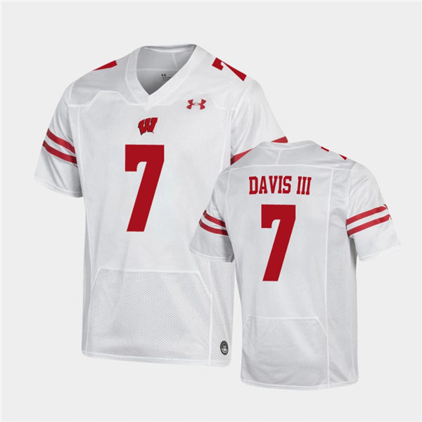 Mens Wisconsin Badgers #7 Danny Davis III White Stitched Under Armour College Football Jersey