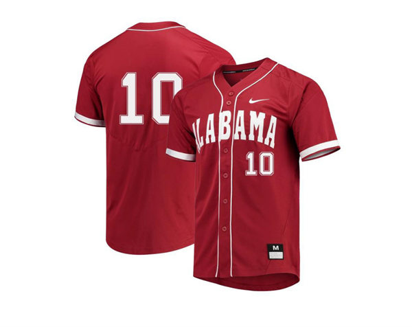 Mens Youth Alabama Crimson Tide #10 Jim Jarvis Full Button Crimson College Baseball Game Jerseys