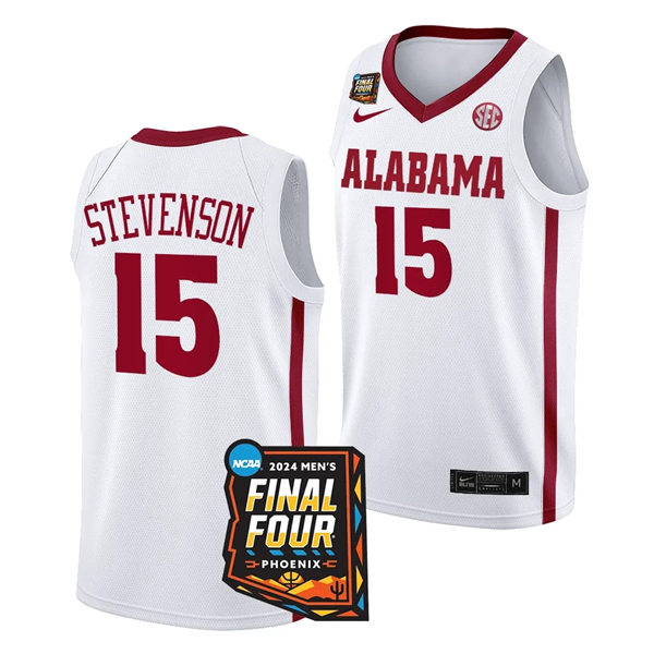 Mens Youth Alabama Crimson Tide #15 Jarin Stevenson Nike White College Basketball 2024 Final Four Game Jersey 