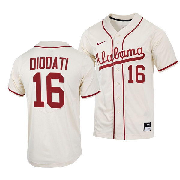 Mens Youth Alabama Crimson Tide #16 Owen Diodati Alabama Crimson Tide #16 Natural College Baseball Replica Jerseys