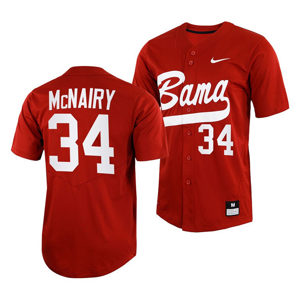 Mens Youth Alabama Crimson Tide #34 Jacob McNairy Crimson College Baseball Softball Limited Jerseys