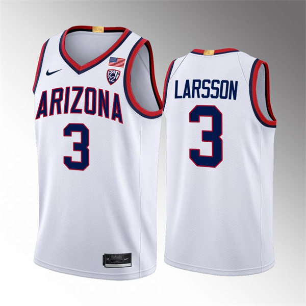 Mens Youth Arizona Wildcats #3 Pelle Larsson Nike White 2022-23 College Basketball Game Jersey