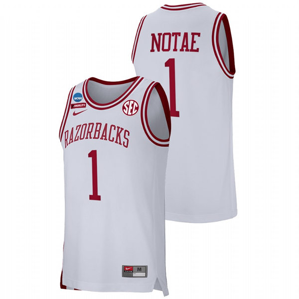 Mens Youth Arkansas Razorbacks #1 JD Notae White College Basketball Retro Edition Jersey