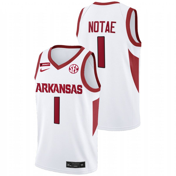 Mens Youth Arkansas Razorbacks #1 JD Notae White Home College Basketball Game Jersey