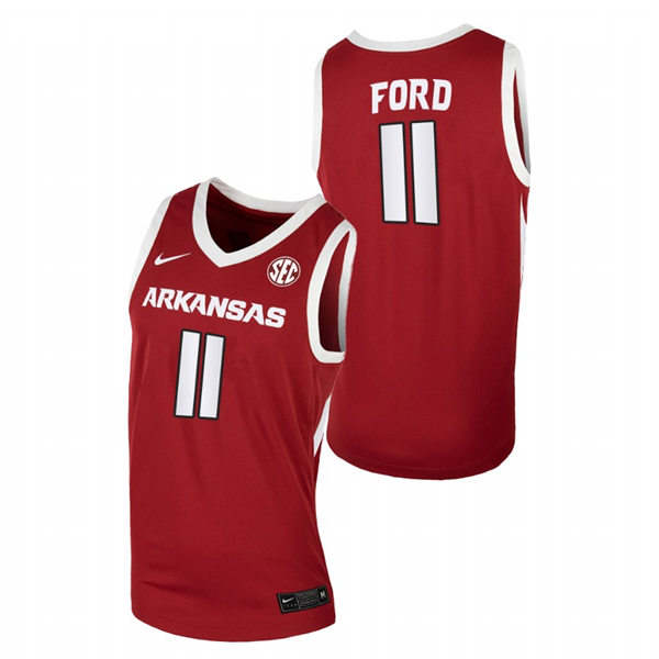 Mens Youth Arkansas Razorbacks #11 Derrian Ford Cardinal Away College Basketball Game Jersey