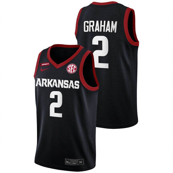 Mens Youth Arkansas Razorbacks #2 Jalen Graham Black College Basketball Game Jersey