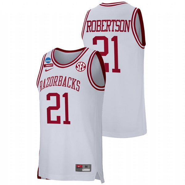 Mens Youth Arkansas Razorbacks #21 Alvin Robertson White College Basketball Retro Edition Jersey