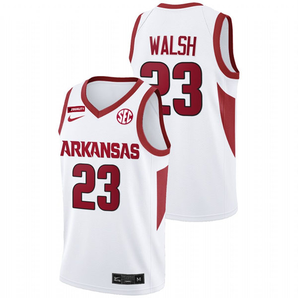 Mens Youth Arkansas Razorbacks #23 Jordan Walsh White Home College Basketball Game Jersey