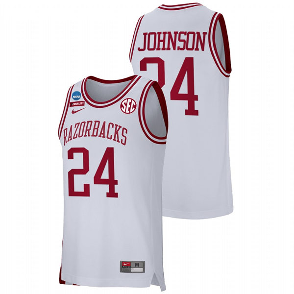 Mens Youth Arkansas Razorbacks #24 Joe Johnson White College Basketball Retro Edition Jersey