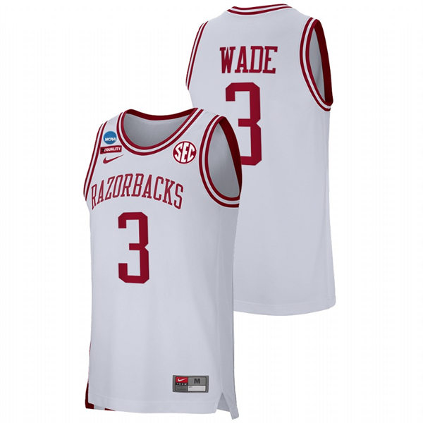 Mens Youth Arkansas Razorbacks #3 Trey Wade White College Basketball Retro Edition Jersey
