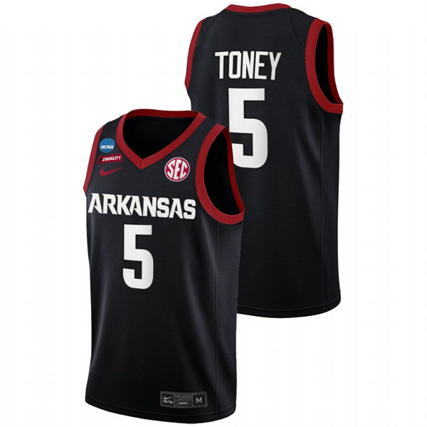 Mens Youth Arkansas Razorbacks #5 Au'Diese Toney Black College Basketball Game Jersey