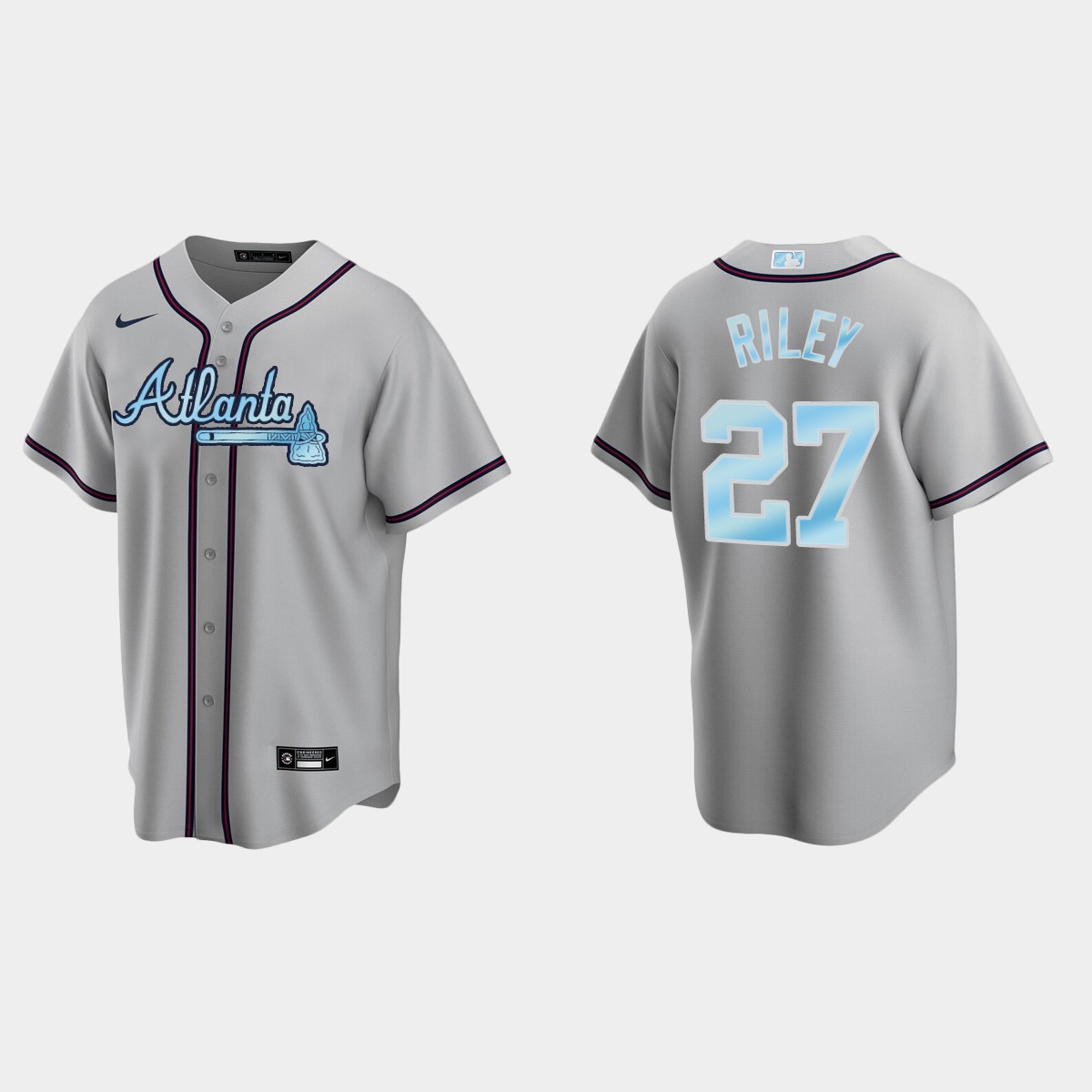 Mens Youth Atlanta Braves #27 Austin Riley Gray Stitched 2022 Father's Day Jersey