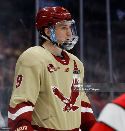 Mens Youth Boston College Eagles #9 Ryan Leonard 2025 Cream College Hockey Game Jersey 
