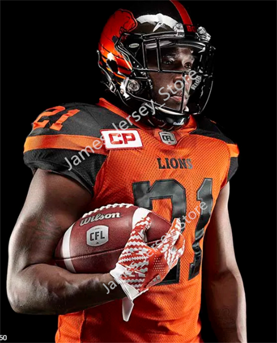 Mens Youth CFL BC Lions Custom Home Orange Football Jerseys