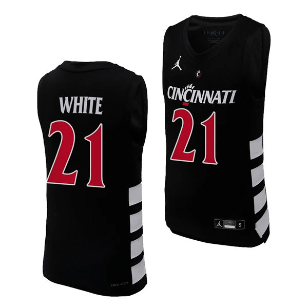 Mens Youth Cincinnati Bearcats #21 James White 2023-24 Black XII College Basketball Game Jersey