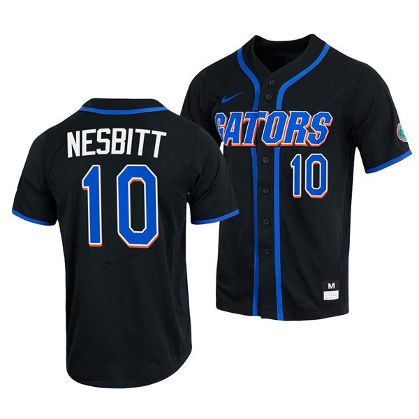 Mens Youth Florida Gators #10 Tyler Nesbitt Nike 2022 Black With Name Florida College Baseball Jersey(2)