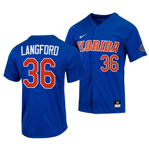 Mens Youth Florida Gators #36 Wyatt Langford Nike 2022 Royal With Name Florida College Baseball Jersey
