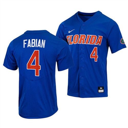 Mens Youth Florida Gators #4 Jud Fabian Nike 2022 Royal With Name Florida College Baseball Jersey