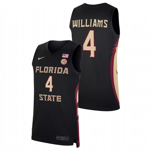 Mens Youth Florida State Seminoles #4 Patrick Williams Black College Basketball Jersey