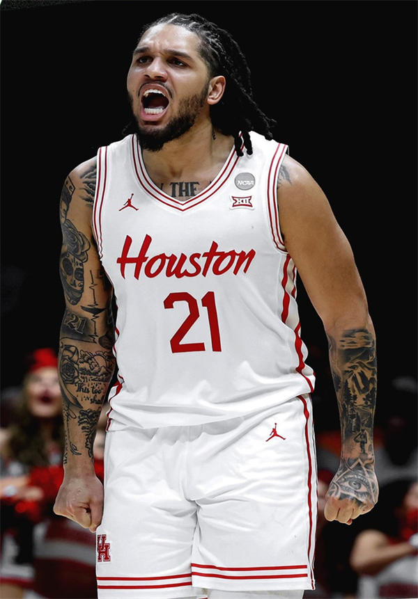 Mens Youth Houston Cougars #21 Emanuel Sharp  2025 White Houston Basketball Game Jersey 