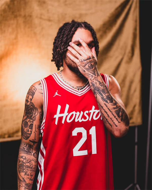 Mens Youth Houston Cougars #21 Emanuel Sharp 2025 Red Houston Basketball Game Jersey 