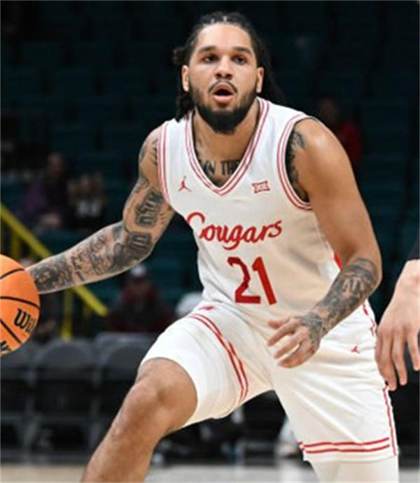 Mens Youth Houston Cougars #21 Emanuel Sharp 2025 White Cougars Basketball Game Jersey 