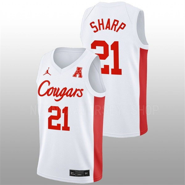 Mens Youth Houston Cougars #21 Emanuel Sharp White Cougars College Basketball Game Jersey 