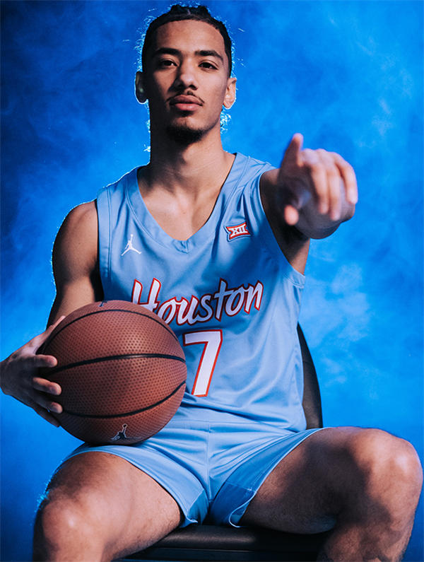 Mens Youth Houston Cougars #7 Milos Uzan 2025 Blue Special Basketball Game Jersey 