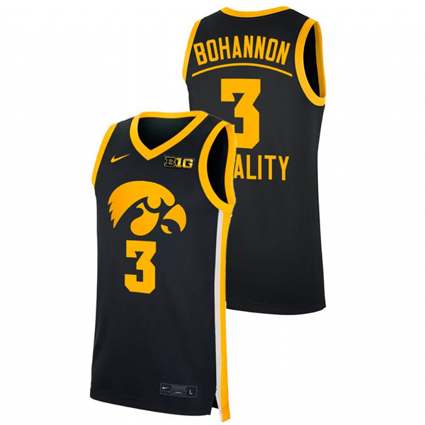 Mens Youth Iowa Hawkeyes #3 Jordan Bohannon Black College Basketball Equality Jersey
