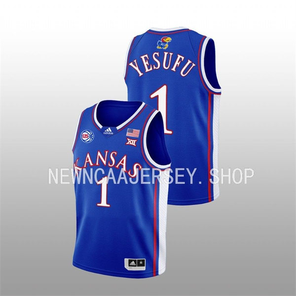 Mens Youth Kansas Jayhawks #1 Joseph Yesufu 2022-23 Royal 125TH Anniversary Basketball Jersey 