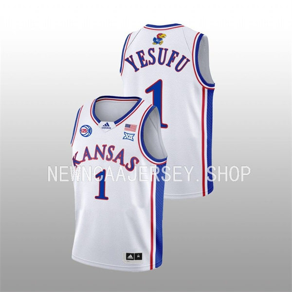 Mens Youth Kansas Jayhawks #1 Joseph Yesufu 2022-23 White 125TH Anniversary Basketball Jersey 