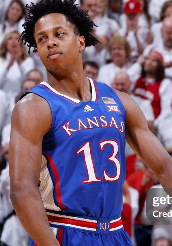 Mens Youth Kansas Jayhawks #13 Elmarko Jackson 2023-24 Royal College Basketball Game