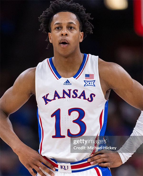 Mens Youth Kansas Jayhawks #13 Elmarko Jackson 2023-24 White College Basketball Game