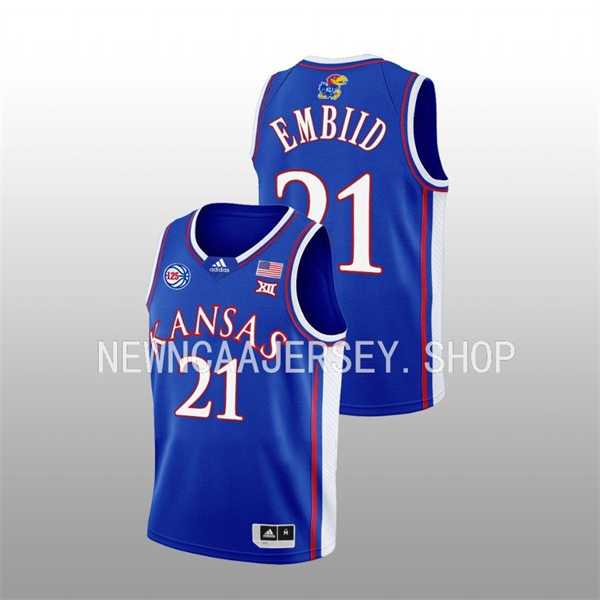Mens Youth Kansas Jayhawks #21 Joel Embiid 2022-23 Royal 125TH Anniversary Basketball Jersey 