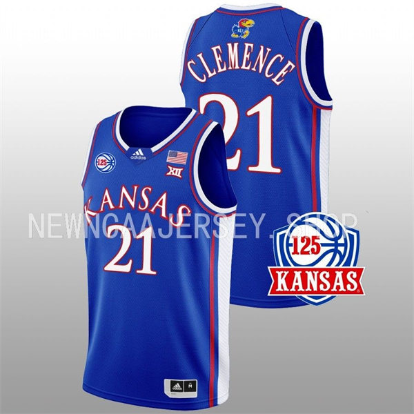 Mens Youth Kansas Jayhawks #21 Zach Clemence 2022-23 Royal 125TH Anniversary Basketball Jersey 