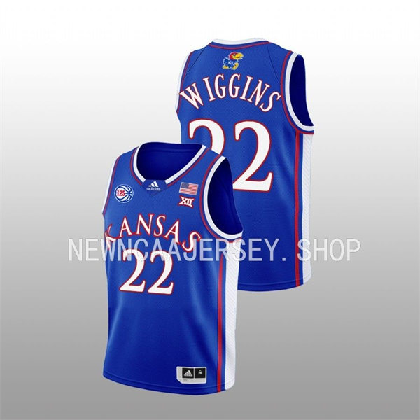 Mens Youth Kansas Jayhawks #22 Andrew Wiggins 2022-23 Royal 125TH Anniversary Basketball Jersey 
