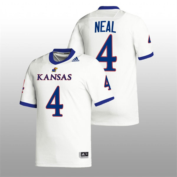 Mens Youth Kansas Jayhawks #4 Devin Neal Adidas White College Football Game Jersey 